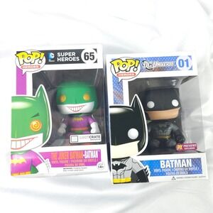 Funko Pop Batman 01 & Joker Batman 65 Exclusive Vinyl Figure Lot